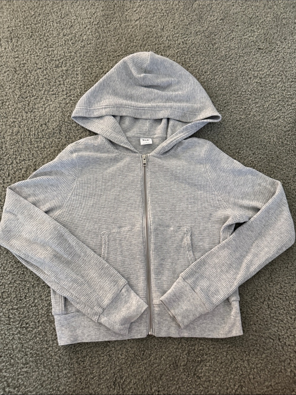 TNA Light Gray Waffle-Knit Zip Hoodie